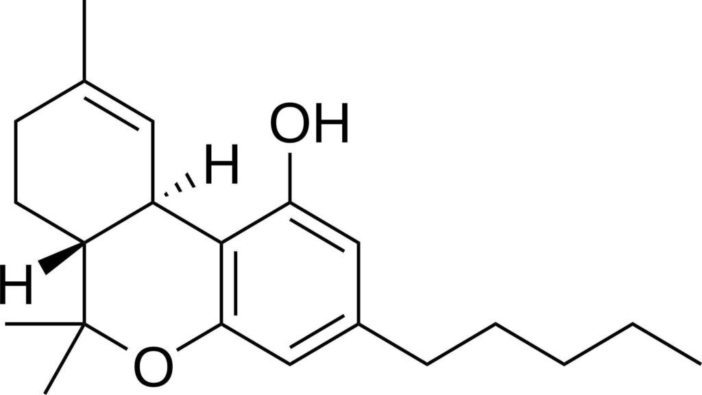 Tetrahydrocannabinol Delta 9 chemical structure diagram.