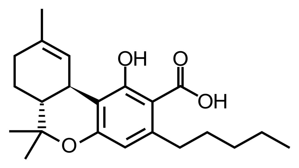 Tetrahydrocannabinolicacid THC-A chemical structure diagram.